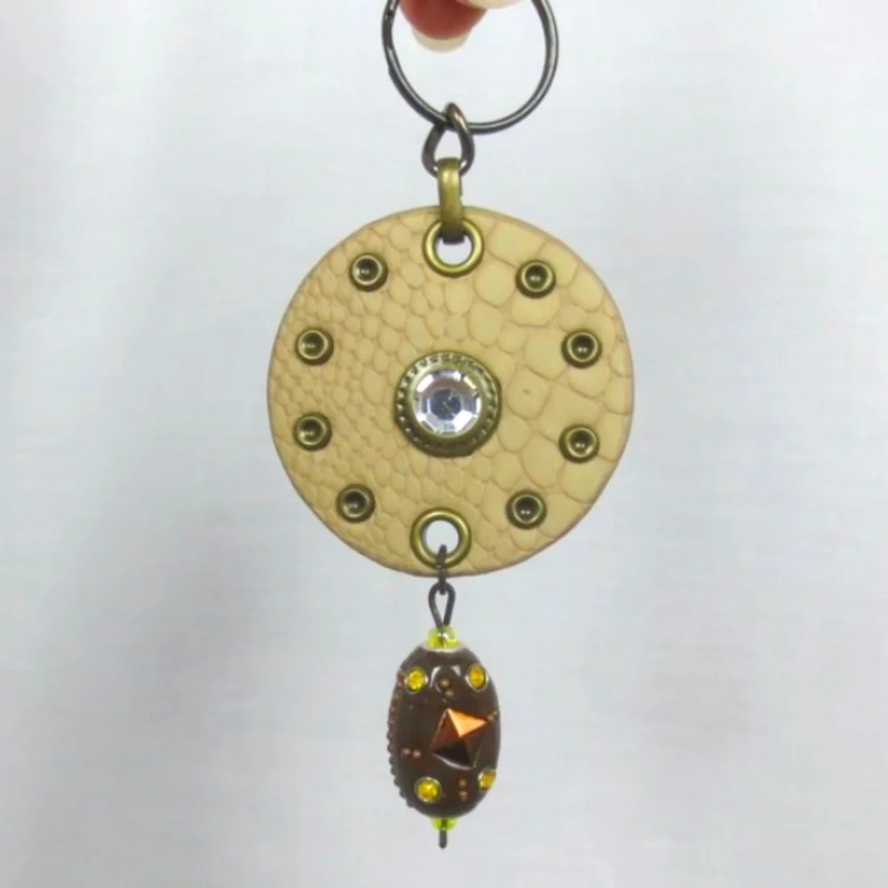 New Handmade Keychain Bag Charm Beaded Boho Faux Leather Rhinestone Swivel Clip